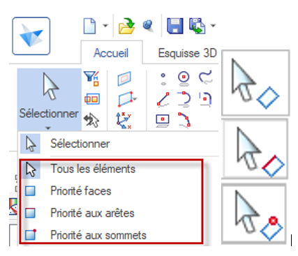 Modes de sélection disponibles