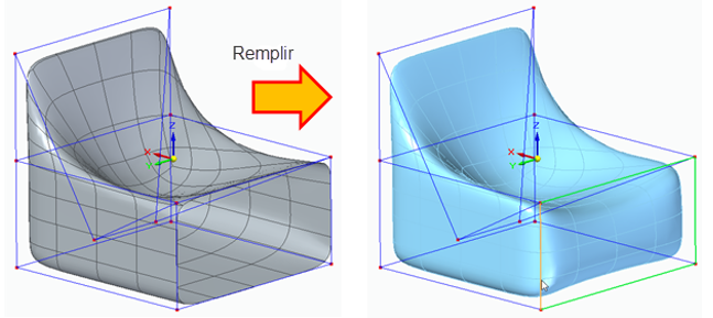 Remplissage d'une face de la cage Nouveautés Solid Edge 2021 Surfacique